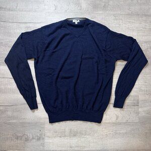 Peter Millar V-Neck Pullover Sweater Merino Wool Silk Blend Mens Size Large Blue